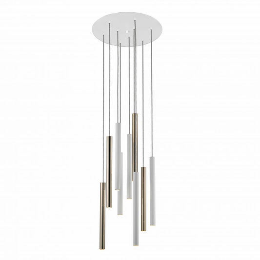 Lustra rotunda cu inaltime reglabila din Metal Alb/Auriu cu LED D42xH140cm Varas