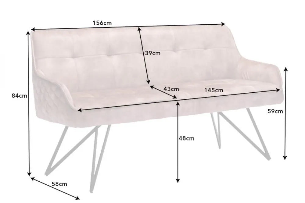Banca din Metal Negru si Catifea Grej H84xL156cm Euphoria