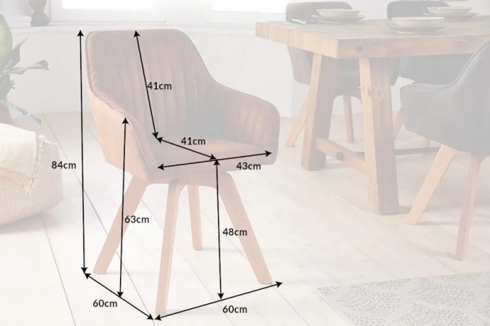 Scaun pivotant tapitat cu Microfibra Maro cu picioare din Lemn de fag Maro H84xL60xA60cm Livorno