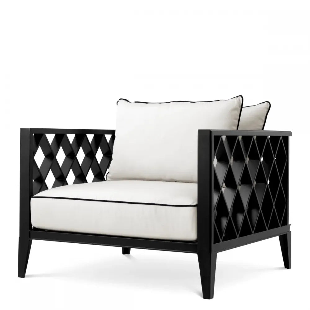 Fotoliu de exterior din Metal Negru si Stofa Alb H68.5xL96.5xA93.5cm Ocean Club Eichholtz