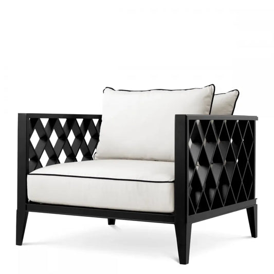 Fotoliu de exterior din Metal Negru si Stofa Alb H68.5xL96.5xA93.5cm Ocean Club Eichholtz