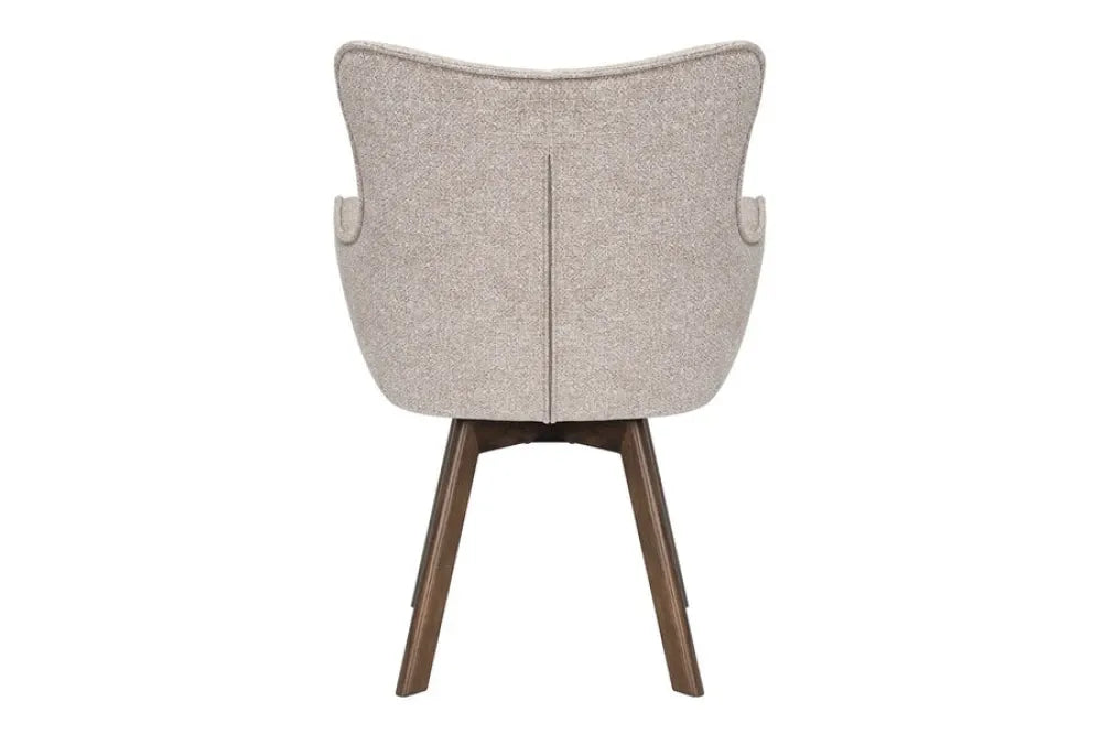 Set 2 scaune rotative tapitat cu Stofa Bej si picioare din Lemn de stejar Maro H93xL60xA64cm THOR