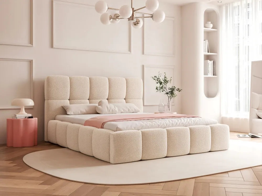 Pat 120 x 200 tapitat cu Stofa boucle Quelle Crem Livia