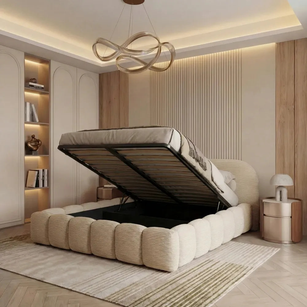Pat tapitat cu material raiat Crem 160 x 200 Orlando slim