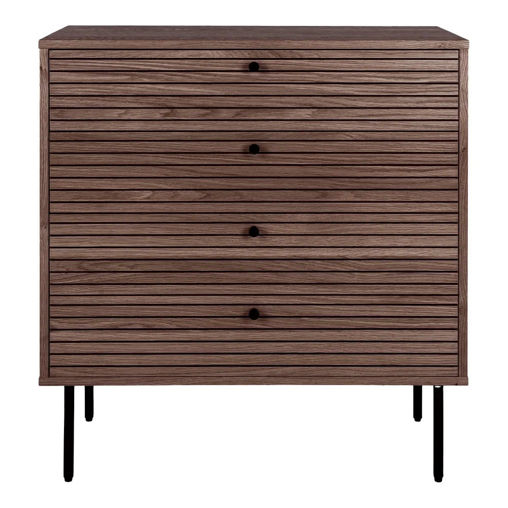 Comoda 4 setare din Furnir de stejar/MDF Maro inchis si Metal Negru L80xH85cm Kyoto