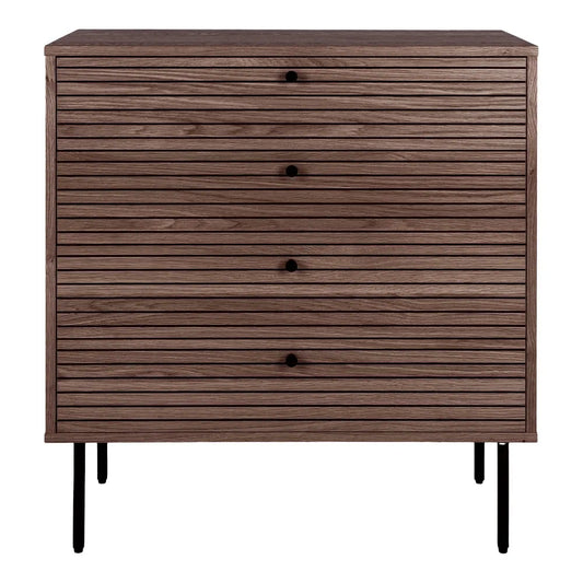 Comoda 4 setare din Furnir de stejar/MDF Maro inchis si Metal Negru L80xH85cm Kyoto