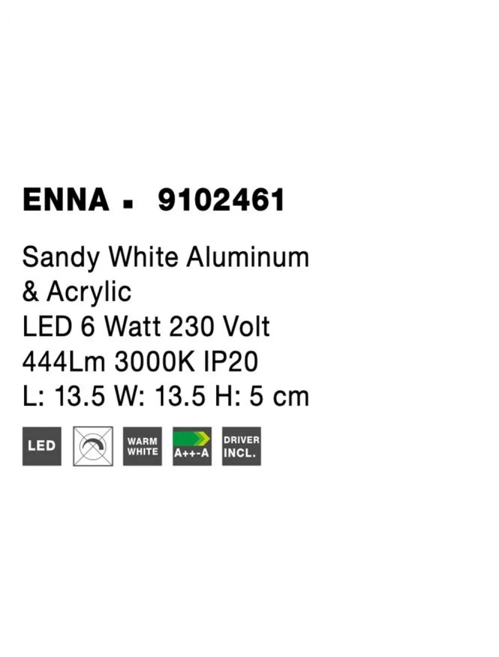 Aplica de perete structura din Aluminiu Alb si abajur din Acrilic  H5xL13.5cm IP20 6W 444lm 3000k ENNA
