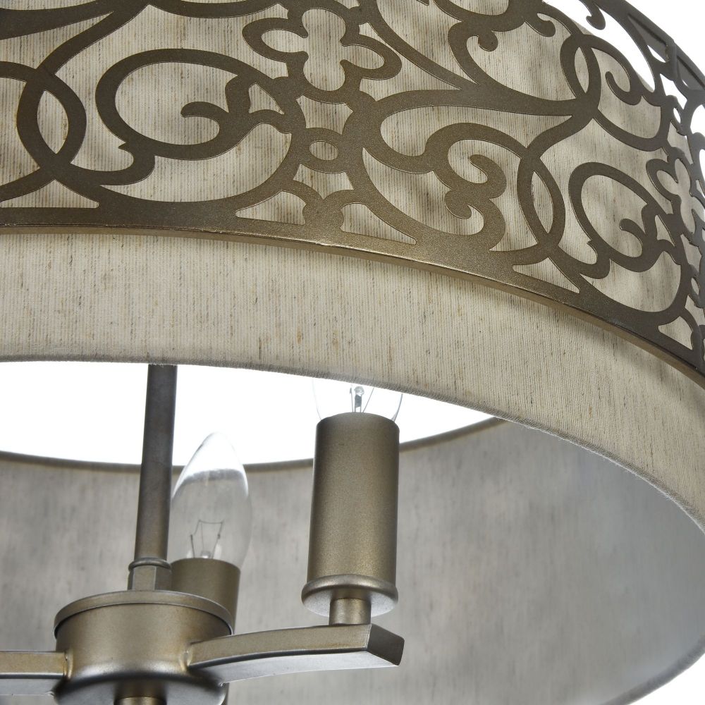Lustra rotunda cu inaltime reglabila din Bumbac Bej cu 3 becuri D47xH142cm Venera