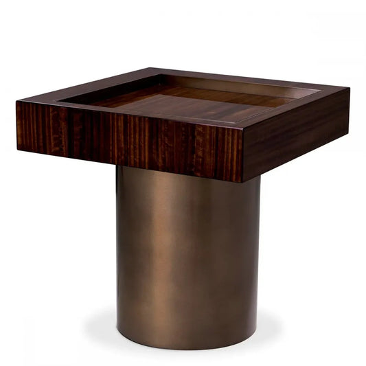 Masuta laterala Patrata din Otel inoxidabil Bronz si Furnir de eucalipt Maro L50xl50cm Otus Eichholtz