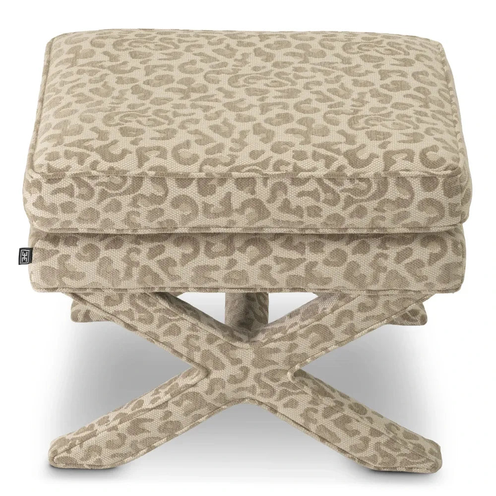Taburet tapitat cu Stofa leopard Bej L62xA46xH50cm Cordoba Eichholtz
