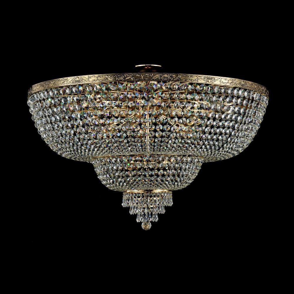 Candelabru Rotund din Metal si Cristal Auriu/Transparent Palace D100xH69cm
