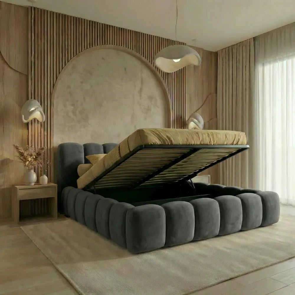 Pat tapitat cu material catifea Gri inchis 200 x 200 Dallas slim