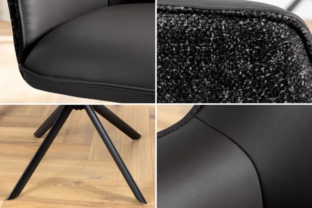 Set 2 scaune rotative tapitat cu Piele/Stofa Negru si picioare din Metal Negru H87xL68xA68cm LE GRAND