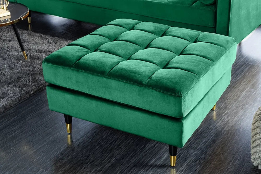 Puf din Lemn/Metal Negru/Auriu si Catifea Verde H45xL80cm Cozy