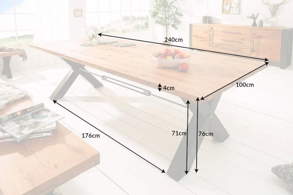 Masa din Lemn de stejar Maro si Metal Negru L240xH76cm Thor
