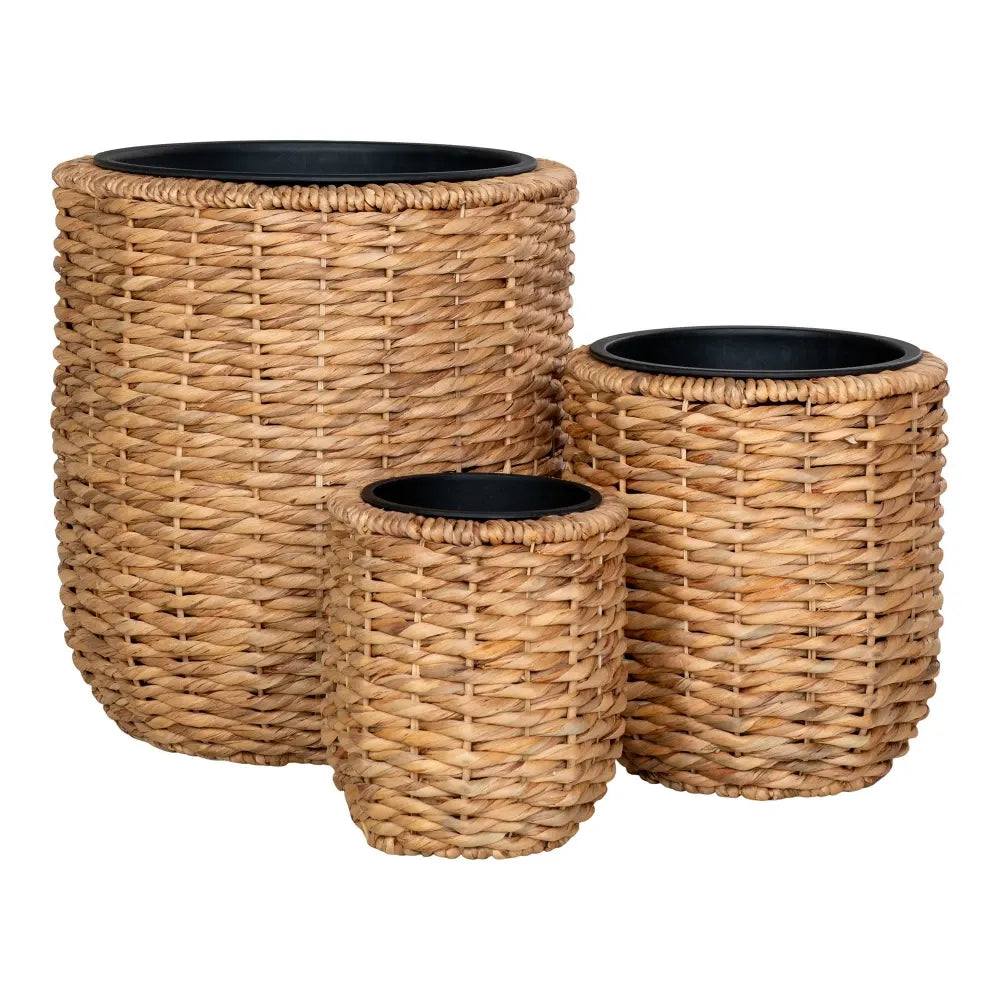 Set 3 ghivece impletite natural Maro/Negru H27/36/51,5xD25/34/49cm Hanoi