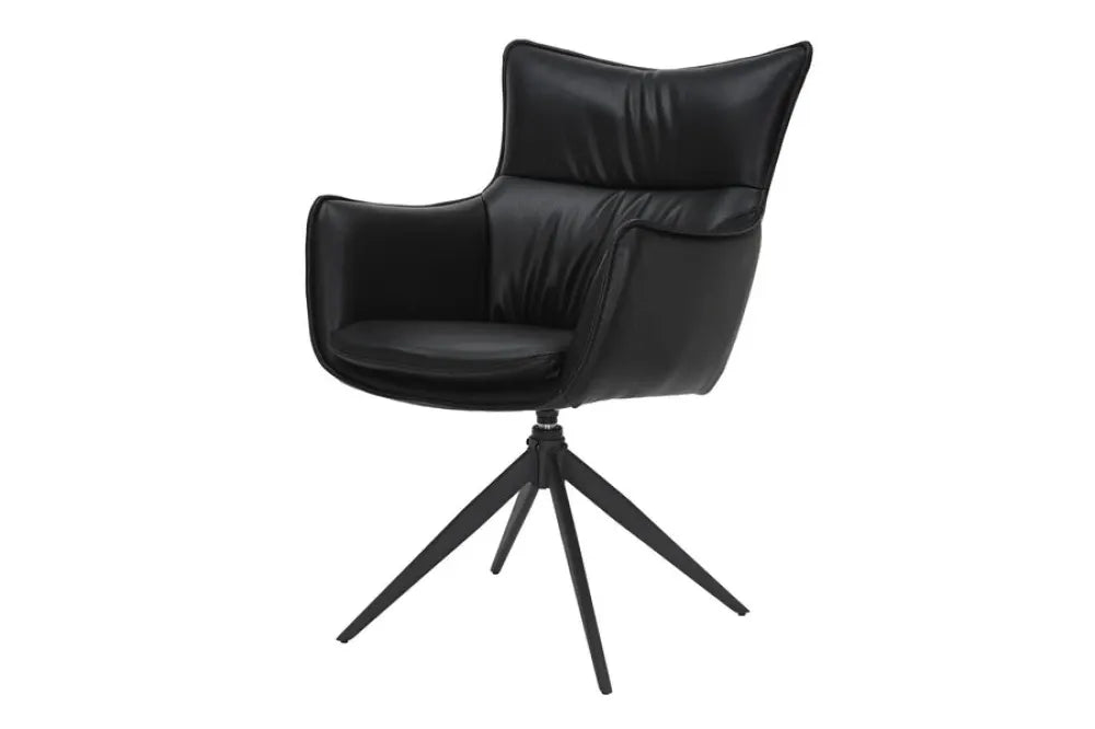 Set 2 scaune rotative tapitat cu Piele artificiala Negru si picioare din Metal Negru H92xL60xA64cm VOGUE
