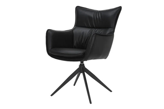 Set 2 scaune rotative tapitat cu Piele artificiala Negru si picioare din Metal Negru H92xL60xA64cm VOGUE