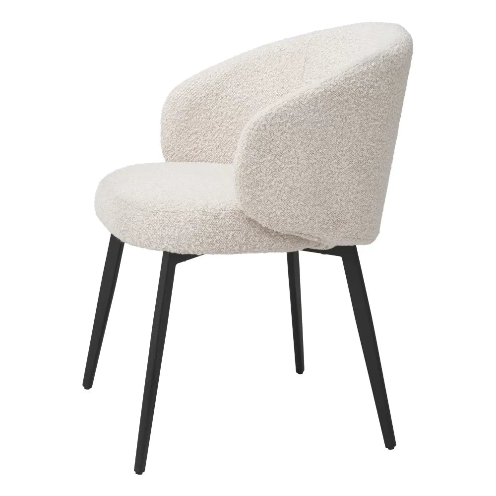 Set 2 scaune cu brate tapitat cu Stofa boucle Crem cu picioare din Metal Negru H79xL56xA58cm Lloyd Eichholtz