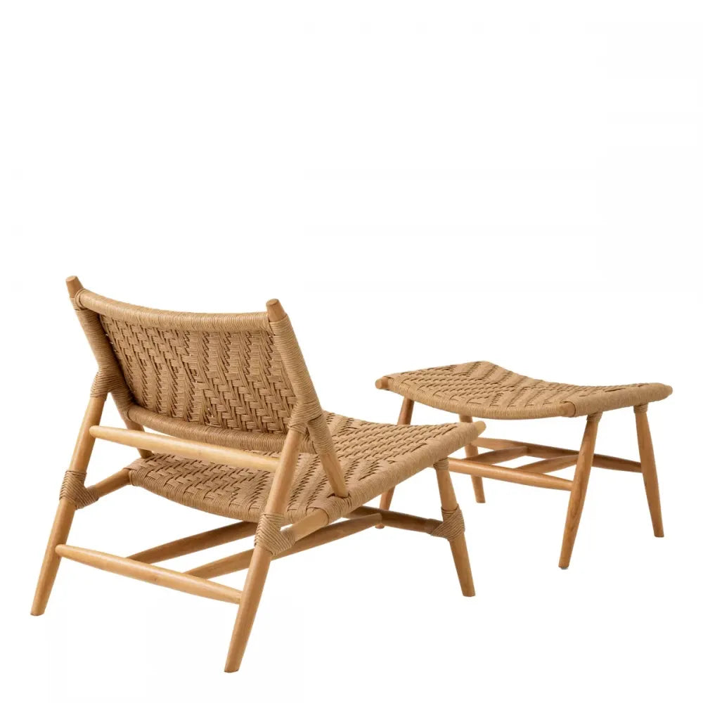 Scaun de exterior cu taburet din Lemn de tec Maro si Polietilena Maro H78.5xL68xA140cm Laroc Eichholtz
