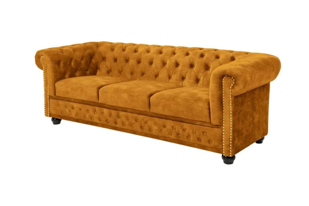 Canapea tapitata cu Catifea Galben mustar L205cm CHESTERFIELD