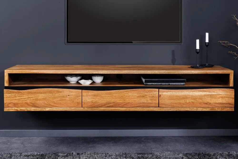 Comoda TV suspendata din Lemn de salcam Maro L160xH30cm Mammut