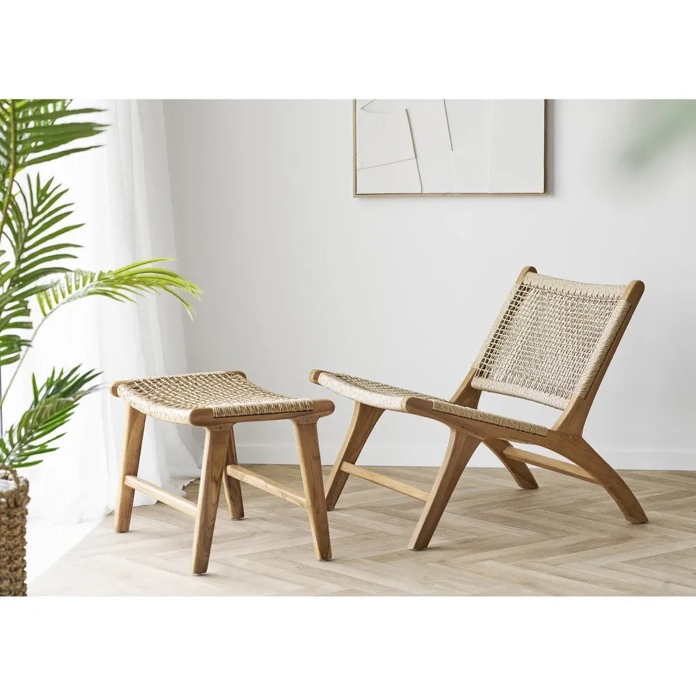 Set fotoliu cu taburet din Ratan Maro si Lemn de tec Maro L80 / 40xH73 / 42cm Derby