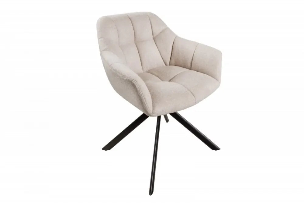 Scaun pivotant tapitat cu Stofa Crem cu picioare din Metal Negru H83xL65xA66cm Papillon