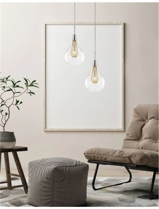 Pendul structura din Aluminiu Argintiu si abajur din Sticla Transparent H120xL16cm IP20 FILO