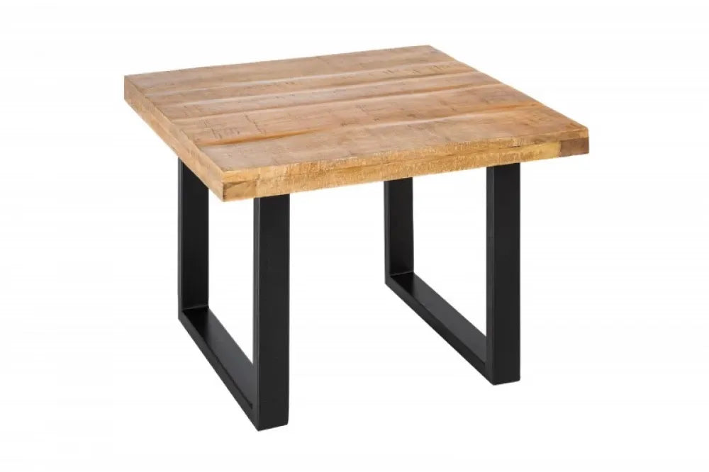 Masuta laterala Patrata din Lemn masiv de mango Maro si Metal Negru L60xH45cm Iron Craft