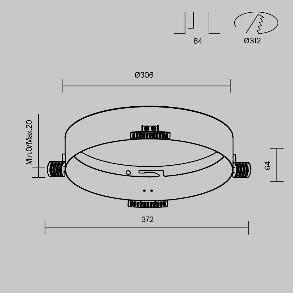 Acesoriu pentru incastrare plafoniera Zon de diametru 30cm din Metal Alb