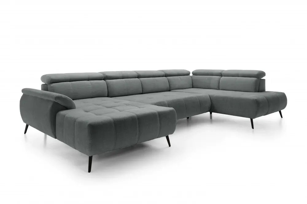 Coltar extensibil electric In forma de U  tapitat cu Chenille Gri inchis cu lada depozitare Genova III