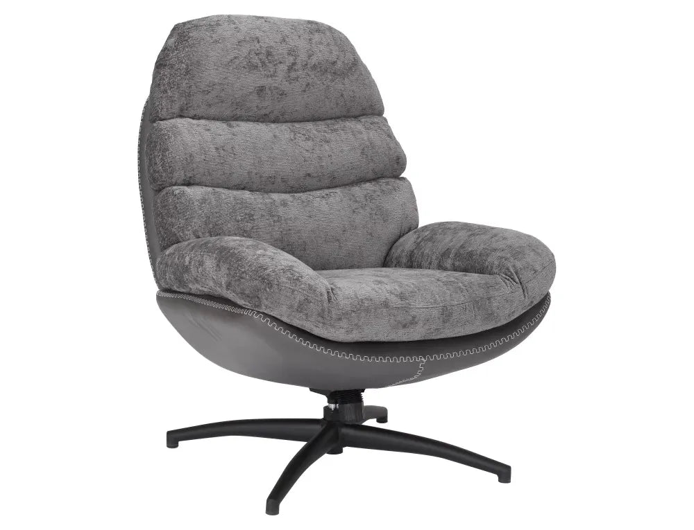 Fotoliu rotativ tapitat cu Stofa Gri si piele sintetica Gri si picioare din Metal Negru H101xL77xA90cm Giselle