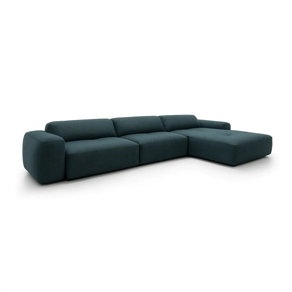 Coltar Loran fix in forma de L din catifea Vogue albastru L364×180×H65 cm