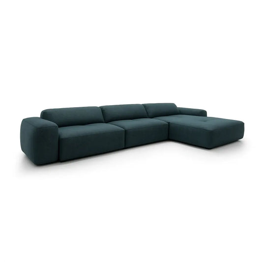 Coltar Loran fix in forma de L din catifea Vogue albastru L364×180×H65 cm