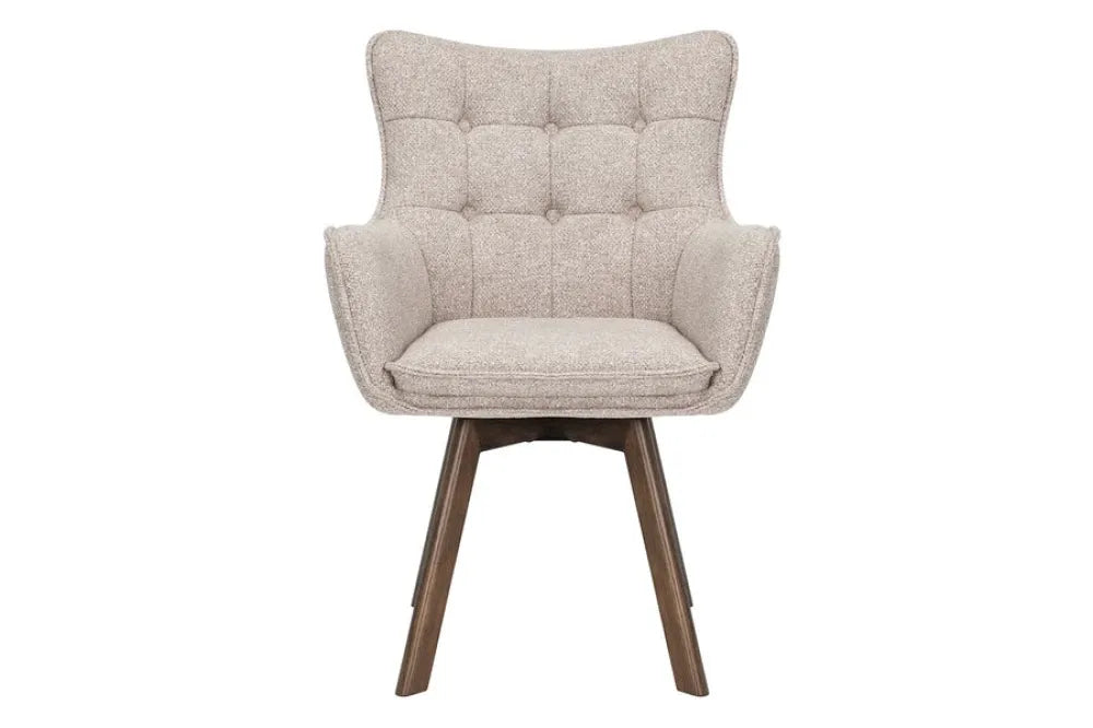 Set 2 scaune rotative tapitat cu Stofa Bej si picioare din Lemn de stejar Maro H93xL60xA64cm THOR