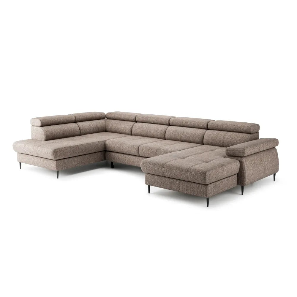 Colat U extensibil tapitat cu Chenille Bej inchis cu lada depozitare Cordoba III