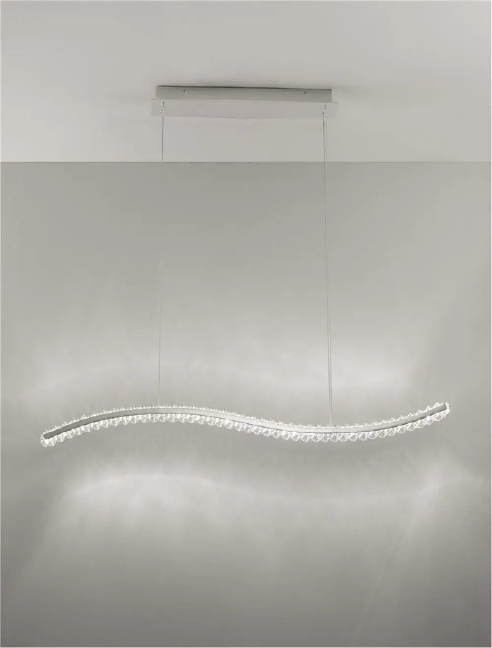 Lustra structura din Metal Argintiu si abajur din Cristal Transparent H150xL100cm IP20 43W 3351lm 3500k AURELIA
