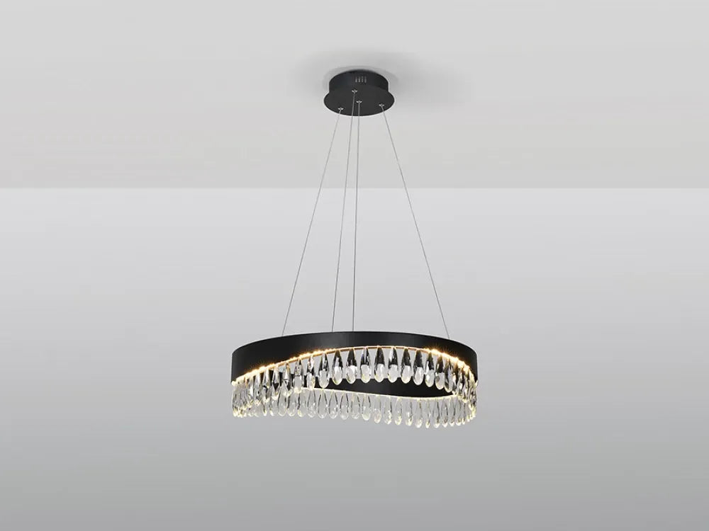 Lustra din Metal Negru si Cristal Transparent D60xH130cm Selene