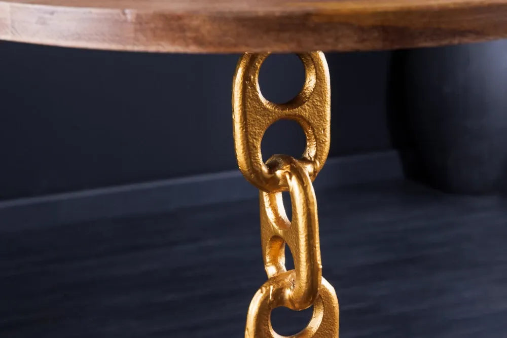 Masuta laterala din Lemn de mango Maro si Metal Auriu L38xH54cm Chain