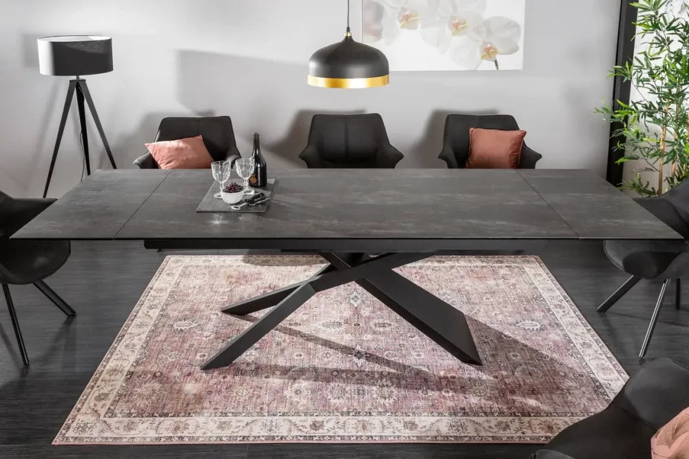 Masa extensibila dreptunghiulara din Ceramica Negru cu aspect de lava de 8-10 persoane L180/260x90cm Euphoria