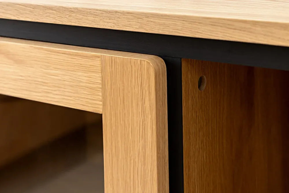 Dulap din MDF/Furnir de stejar Maro si Metal Negru L120xH140cm ATELIER