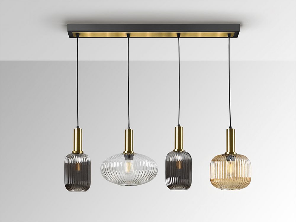 Lustra din Metal Negru/Auriu si Sticla Multicolor L98xH200cm Norma