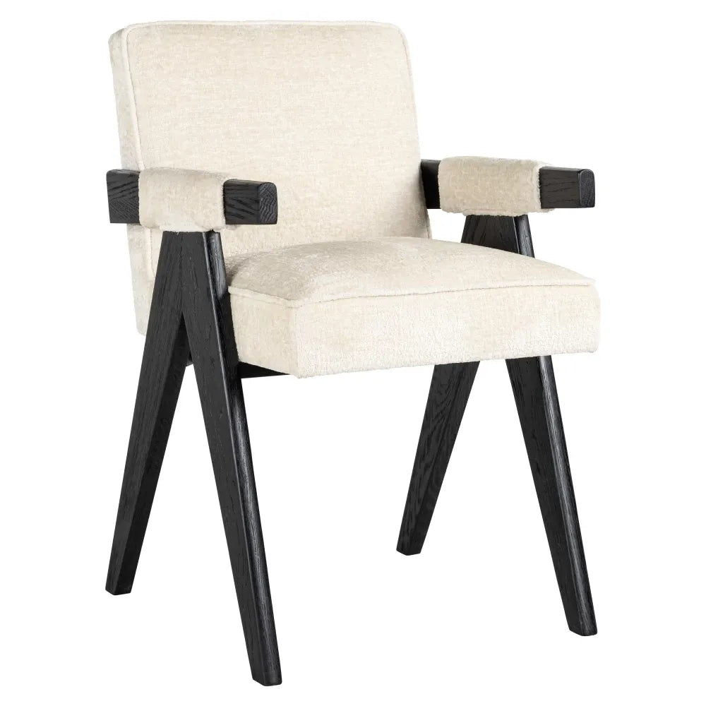 Scaun tapitat cu Chenille Alb cu picioare din Lemn de frasin Negru H84xL56xA61cm Cooper Richmond Interiors
