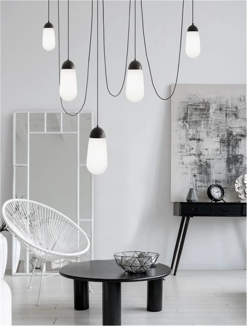 Lustra structura din Metal Negru si abajur din Sticla Alb H300xL170cm IP20 BLAKY
