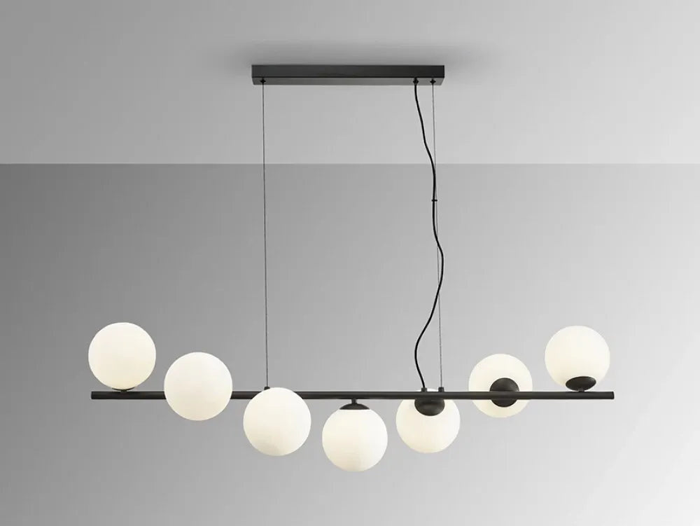 Lustra din Metal Negru si Sticla Alb H200xL120cm Inoa