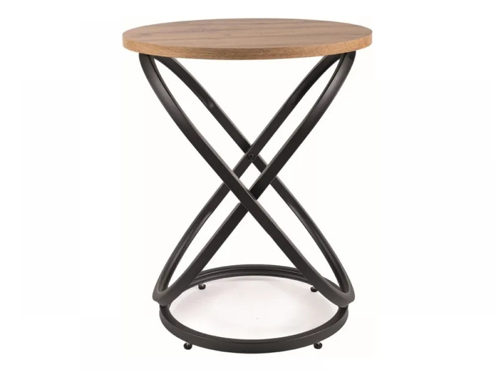 Masuta laterala Rotunda din MDF/Furnir Maro si Metal Negru D45xH55cm Eos