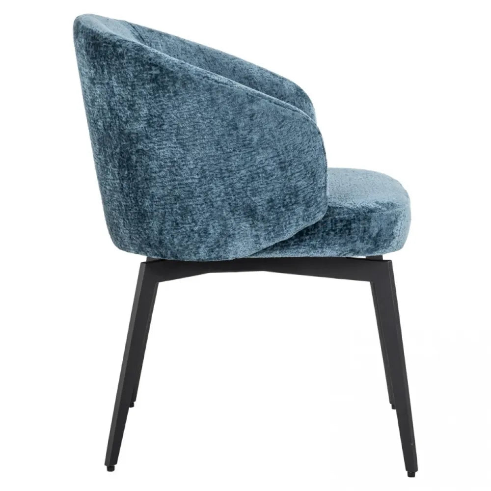 Scaun tapitat cu Chenille Albastru cu picioare din Metal Negru H77.5xL60xA65cm Amphara Richmond Interiors