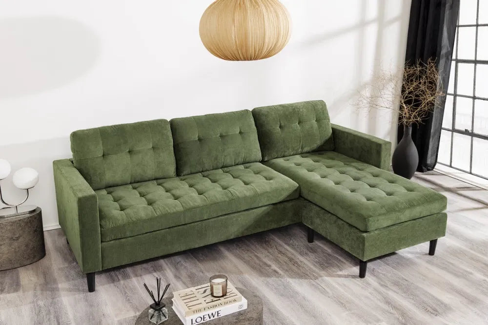 Coltar 3 locuri reversibil tapitat cu Catifea raiata Verde L220cm Stockholm