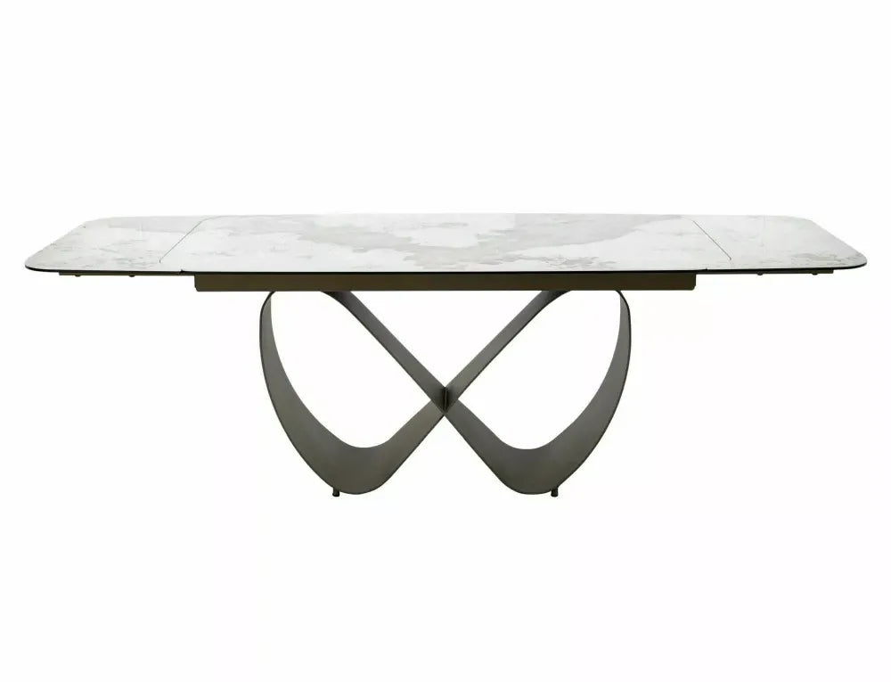 Masa extensibila din Metal Cupru si Sticla securizata+Ceramica Alb lucios cu efect de marmura L160-240xH76cm Infinity